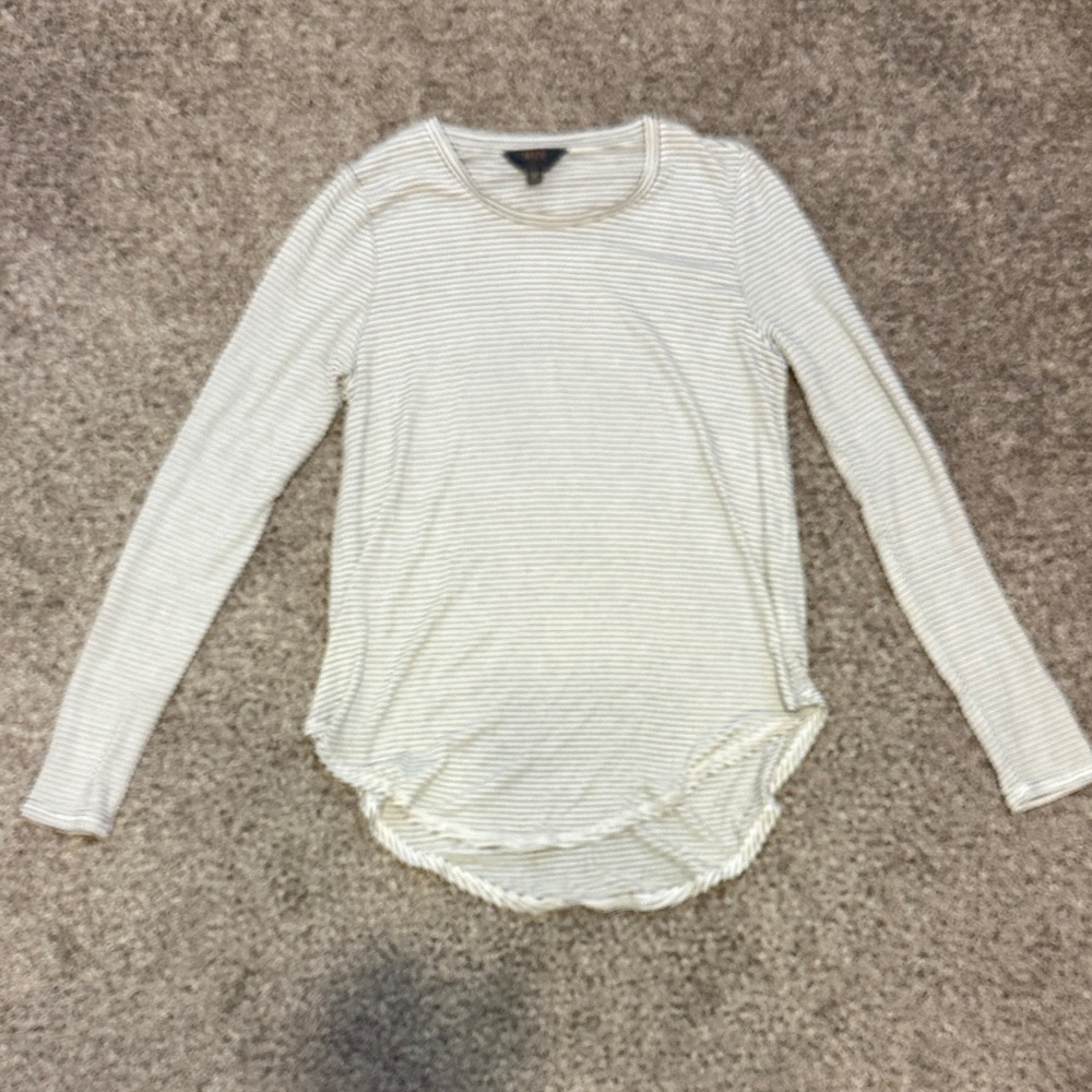 Mi White Striped Long Sleeve Tee